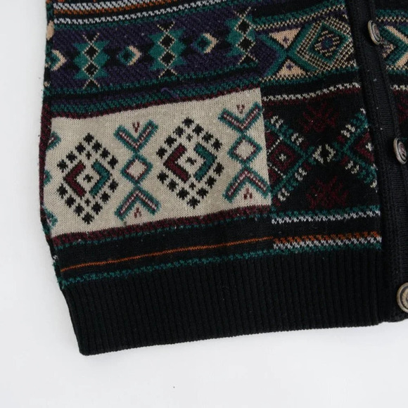 VTG  Tosani Black Purple Teal Geometric Shapes made in Canada Button Up Cardigan - Picture 9 of 13
